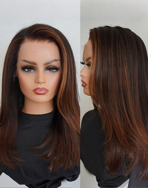 Upstage-True-Hold Cap 13x4 5.5x5.5  Glueless Ombre Brown Highlights Human Hair Lace Wigs