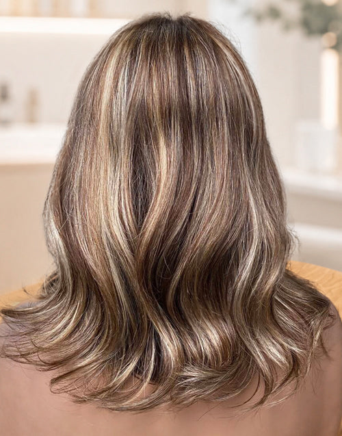 Vesper- Highlight Honey Brown Wavy Bob Wig With Bangs For Women 100% Human Hair