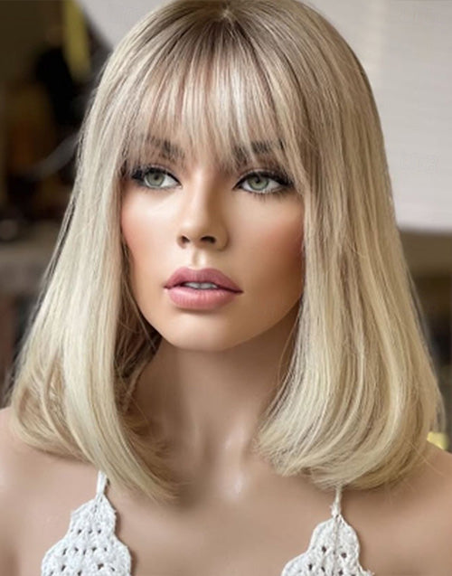 16" Ombre Blonde Straight Bob Wig With Bangs 5x5 Lace Wig Flash Deal