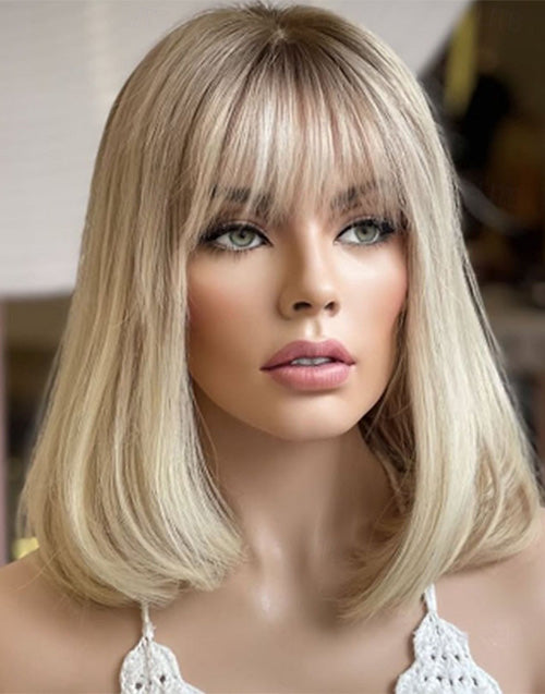 Winnie-Ombre Blonde Bob Wig With Dark Roots Minimalist Lace Wig With Bangs