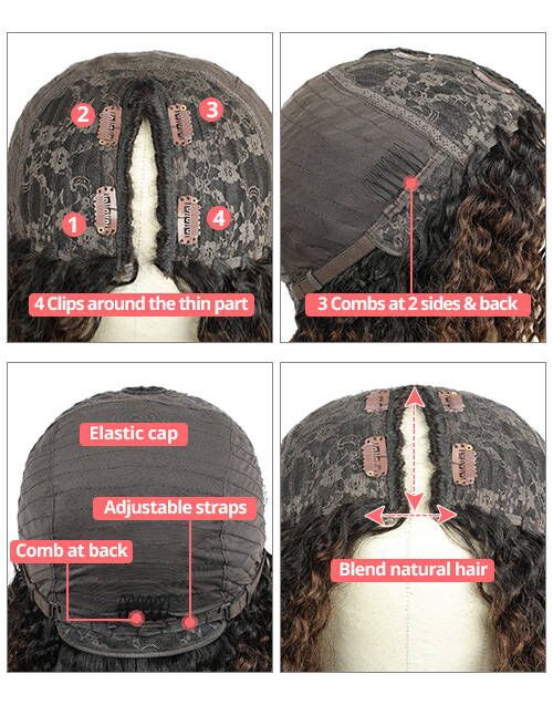 18"-24" Kinky Straight Thin V Part Wig Human Hair Flash Deal