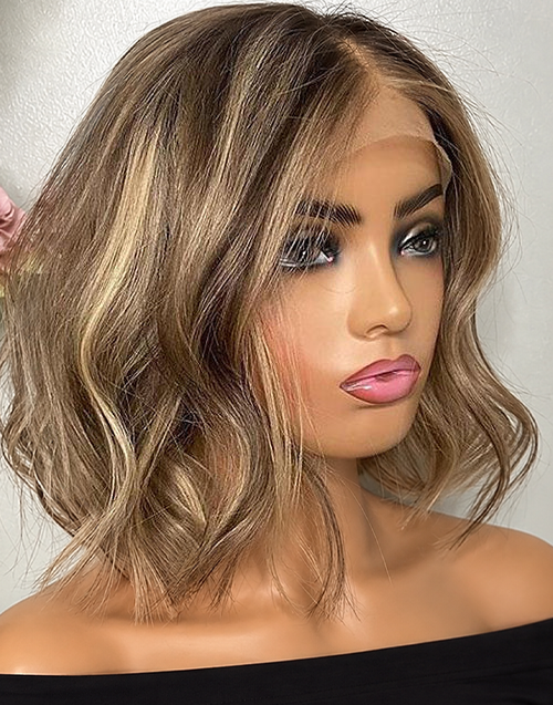 10" 12" 16" Blonde Highlight Bob Wavy Wig Glueless 13x4 Lace Wig Flash Deal