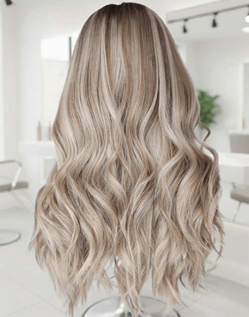 Power- 13x4 Ombre Blonde Balayage Wavy Lace Front Wig Glueless Human Hair Wigs
