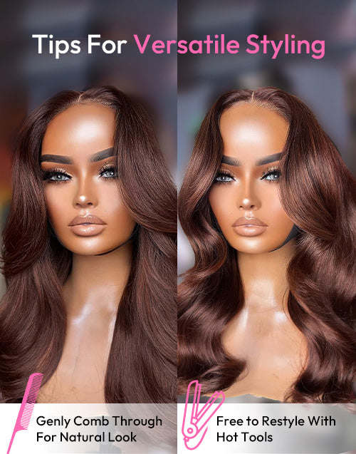 EXTRA 25% OFF 16" Auburn Brown Layered Wavy Pre Cut 13x5/6x5 Lace Wig Flash Deal