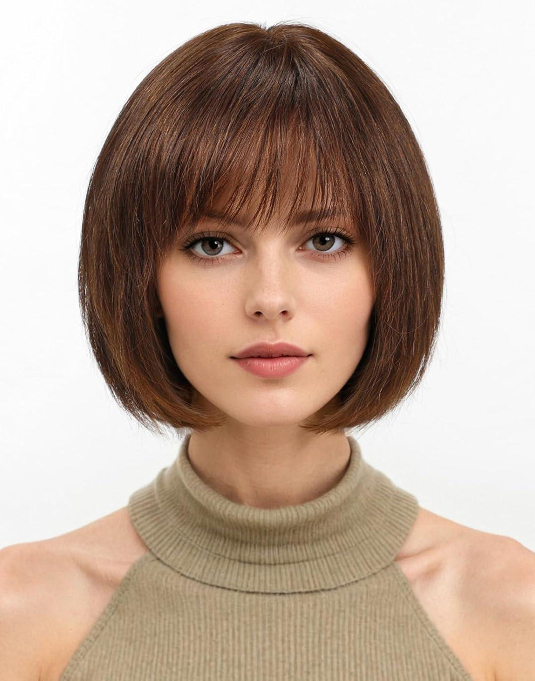 Yillia-Face Framing Brown Bob Wig With Bangs 5X5 Glueless Lace Closure Wig