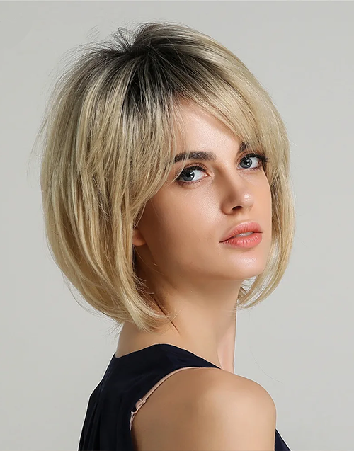 Eova-Beginner Friendly Short Cut Ombre Blonde Wig With Dark Roots 100% Human Hair Wigs