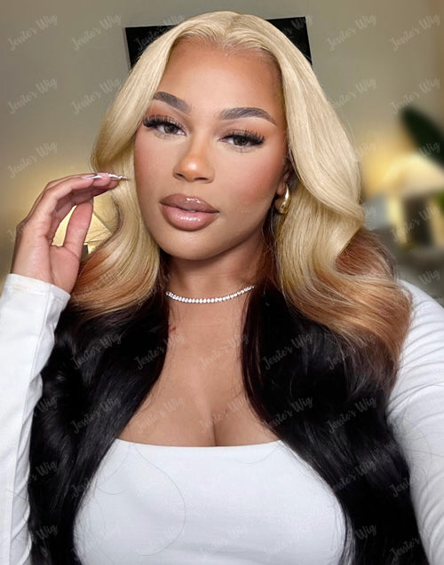 [Ready To Ship]Esther- Ombre 613 Blonde 3 Shades Body Wave 13x4 Lace Front Wig Blonde Ombre Human Hair Wig