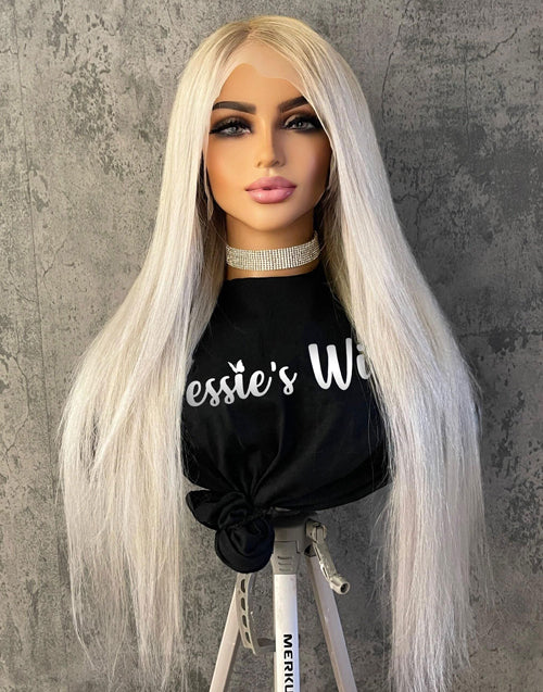 26" Ombre Platinum Blonde Straight 4x4 Lace Wigs Flash Deal