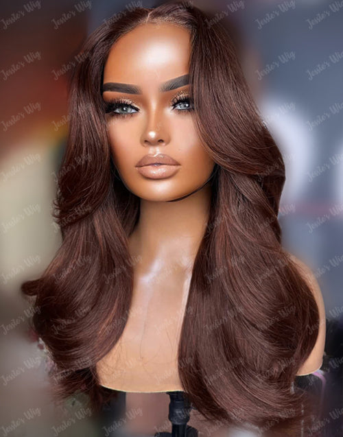 EXTRA 25% OFF 16" Auburn Brown Layered Wavy Pre Cut 13x5/6x5 Lace Wig Flash Deal