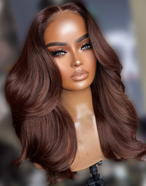 16" Auburn Brown Wavy 13x5 Pre Cut Lace Wig Human Hair Flash Deal