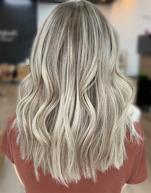 Kayra- Full & Bouncy Highlight Ombre Ash Blonde Wig With Dark Roots Short Wavy Bob Lace Front Wig