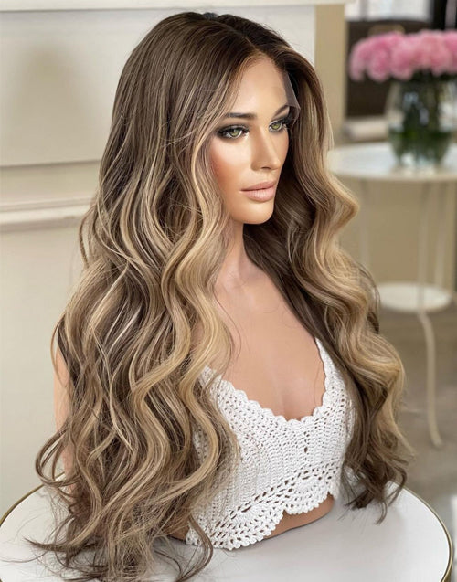 [Ready To Ship]Balayage Wavy 13x6 Real HD Lace Front Human Hair Wigs for Women