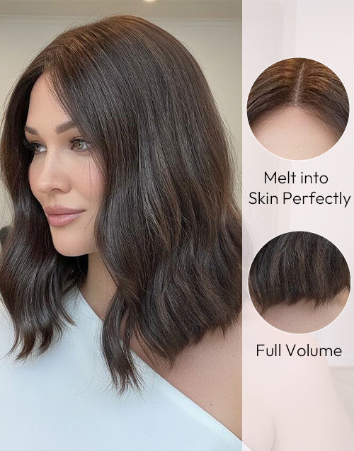 Miley- True-Hold Cap Brown Color Short Bob Wavy 5.5x5.5 Lace Glueless Wig Human Hair