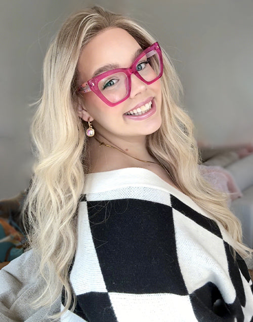 Blonde balayage lace front human hair wig review photo by a customer, showing a natural pre-plucked hairline and realistic parting space.