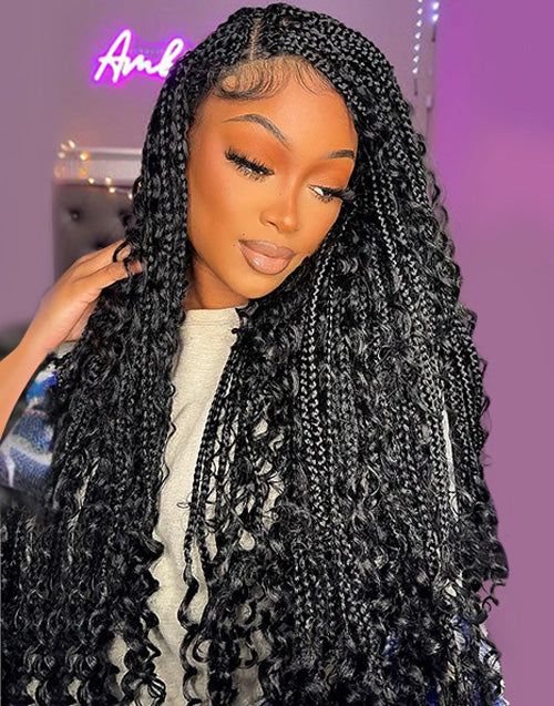 Joa- Tiktok Thequeenleora Hot 9x6 Lace Front Braided Knotless Boho Box Braids Lace Wig for Women