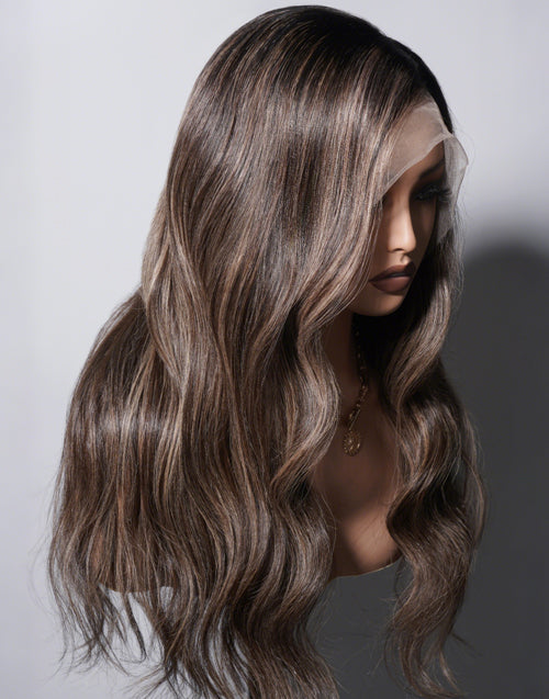 Brik-Wavy Hazelnut Brown With Blonde Highlights Lace Front Wigs Long Wig Side Part