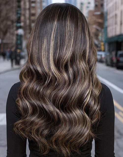 16" 20" Hazelnut Brown With Blonde Highlight Wavy Lace Wig For Women Flash Deal