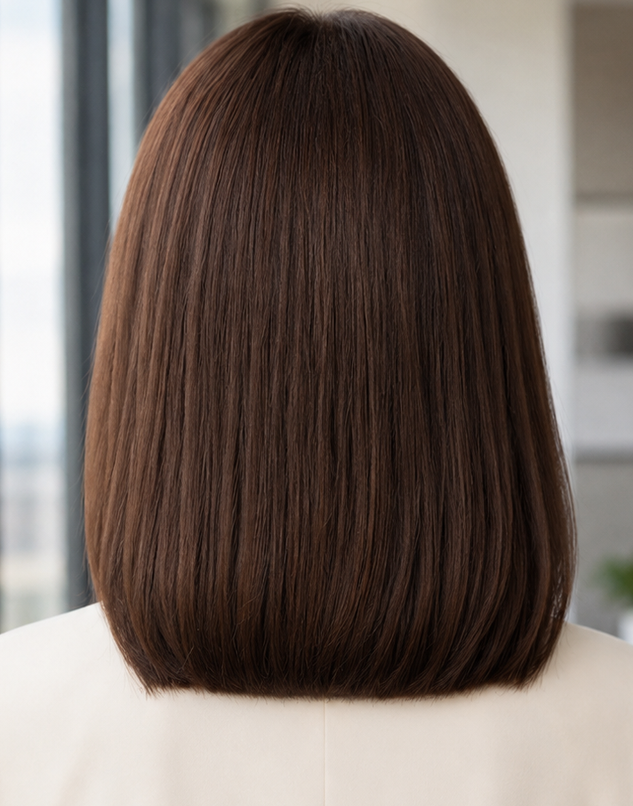 burnnet brown color curtain bang bob wig