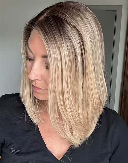 Laavoo-True-hold Cap Asymmetrical Haircut Side Parts Lob Wig Ombre Ash Blonde Lace Front Wigs