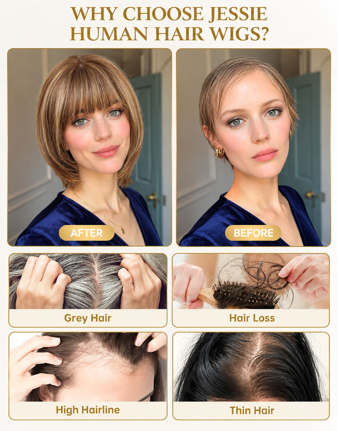 Zuza- Glueless Brown Mixed Blonde Straight Layered Cut Bob Wig With Bangs 5.5x5.5 Wig For Women