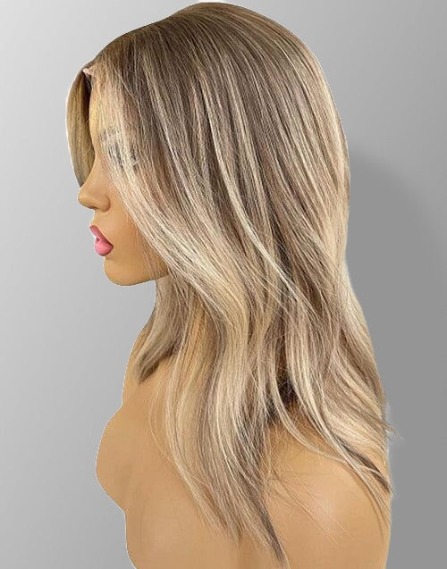 Ewa- Real HD 13x6 Lace Chic Blonde Ombre Straight Bob Wig Shoulder Length Invisible Lace Human Hair Wig