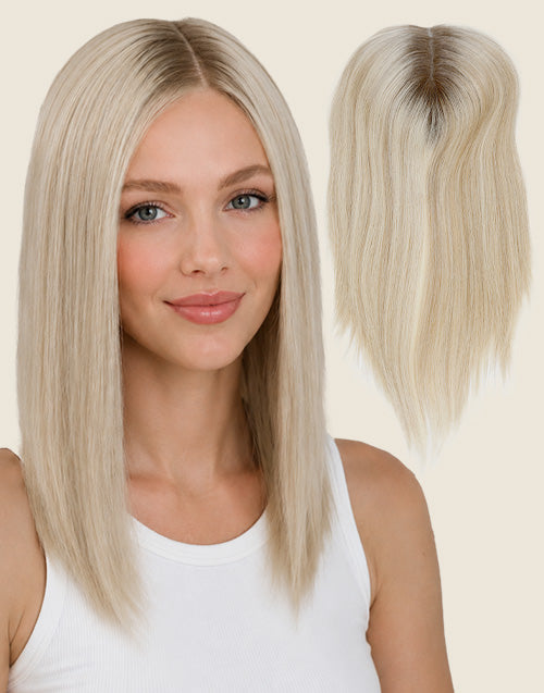 5.5"x6" Fine Mono Top Lace Straight Human Hair Topper Seamless Clip-In Coverage for Thinning Hair