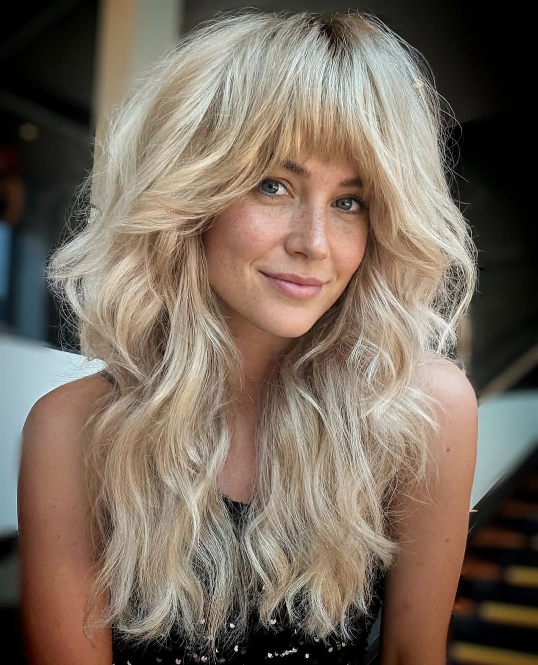 Joy Plus-Minimalist Lace Wig Long Layered Ombre Ash Blonde Human Hair Wig With Bangs