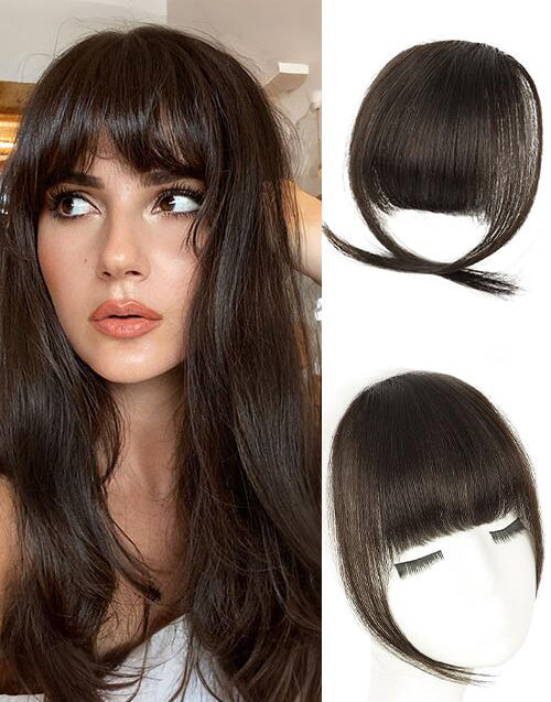 Dark Brown Color Clip in Bangs Daily Wear Real Human Hair For Women Clip On Bangs