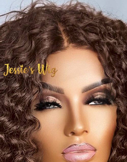 Tammy- Attractive Chocolate Brown Curly 13x4 Lace Frontal Bob Human Hair Wig Double Drawn Glueless Wig