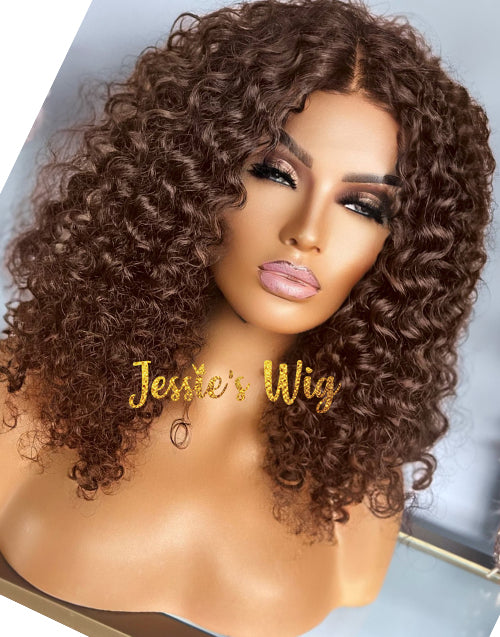 Tammy- Attractive Chocolate Brown Curly 13x4 Lace Frontal Bob Human Hair Wig Double Drawn Glueless Wig