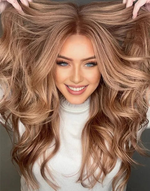 Dayah-Stunning Copper Blonde Balayage Wavy 13x6 Real HD Lace Glueless Wig Human Hair Invisible Lace Wig