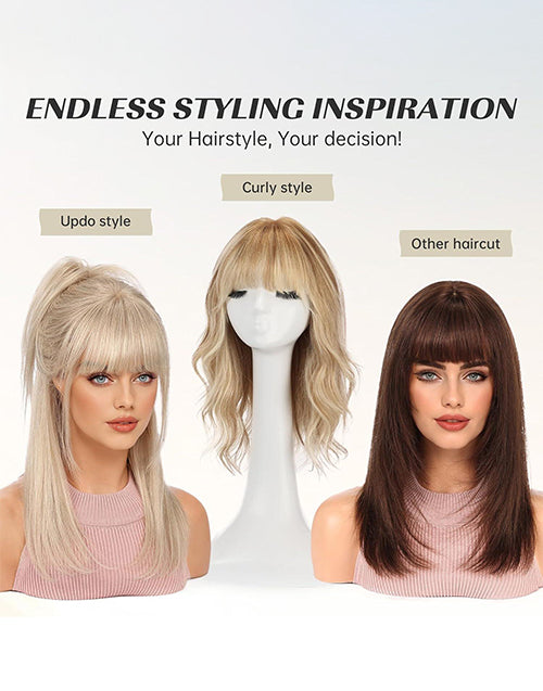 Votta- Minimalist Lace Ombre Blonde Mixed Light Brown Straight Layered Bob Wig With Bangs Glueless Wig