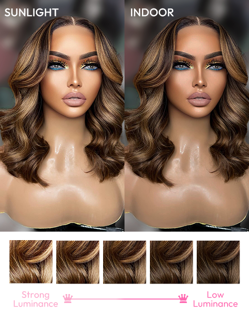Juana- Brown Honey Balayage Loose Wavy Bob Pre Cut 13x5 Lace Wig Glueless Human Hair Wig
