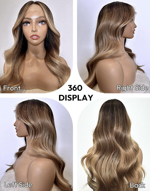 Skylar- True-Hold Series Ombre Honey Blonde Balayage Shiny Wavy 13x6 Lace Glueless Wig