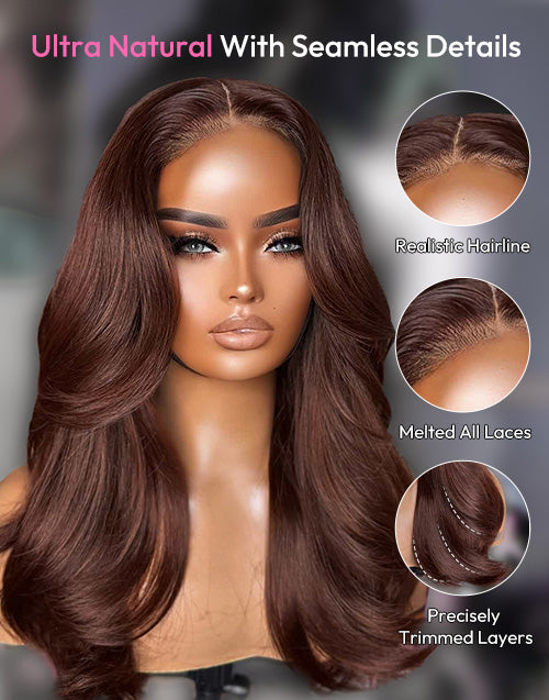 16" Auburn Brown Wavy 13x5 Pre Cut Lace Wig Human Hair Flash Deal