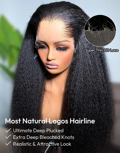 Lagos M Hairline Kinky Straight 13x5 Pre Everything Wig Real HD Lace Modify Face Shape Glueless Wig