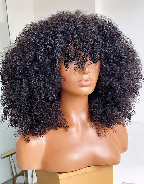 Glueless Pull Go Wigs Afro Kinky Curly With Bangs Wig