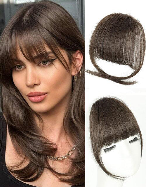 Medium Brown Color Clip in Bangs Real Human Hair Clip On Bangs Daily Wear
