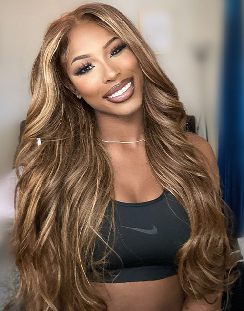 Prima- Glueless Pull Go Wig Honey Blonde Piano Highlight Wavy Wig Pre Everything Wig