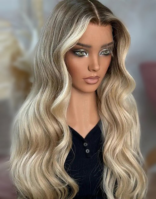 Diana- Real HD Lace Ash Blonde Highlight Ombre Wavy Full Lace Wig For Women Preplucked 360 Lace Wig