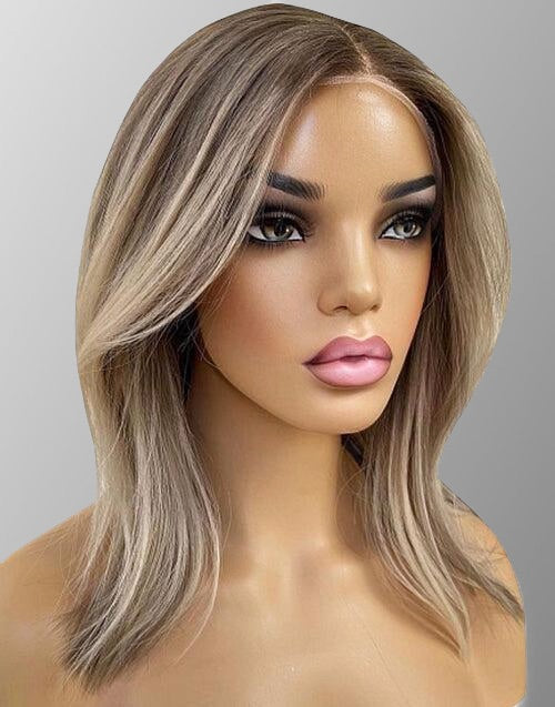 Ewa- Real HD 13x6 Lace Chic Blonde Ombre Straight Bob Wig Shoulder Length Invisible Lace Human Hair Wig