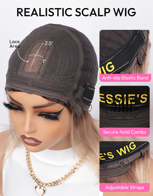 Melody- Minimalist Lace Beige Blonde Elegant Long Straight Layered Wig With Bangs For Women