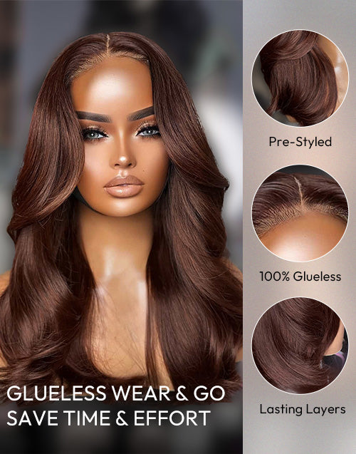 EXTRA 25% OFF 16" Auburn Brown Layered Wavy Pre Cut 13x5/6x5 Lace Wig Flash Deal