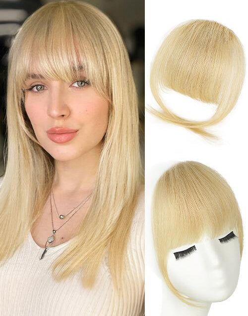 Light Blonde #613 Clip in Bangs Real Human Hair Clip On Bangs For Women Daily Wear