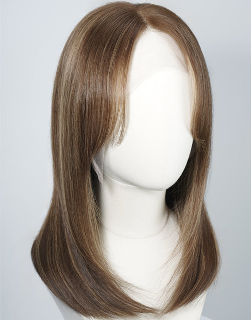 Paola- Highlight Golden Brown Straight Layered Bob Wig With Curtain Bangs True-Hold Glueless Human Hair Wig