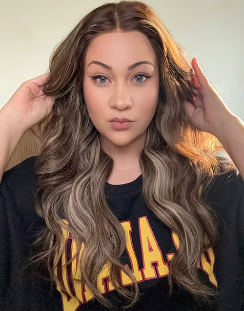 Kendra- Cold Brown With Honey Golden Highlights Wavy True-Hold Glueless Lace Front Wig For Women