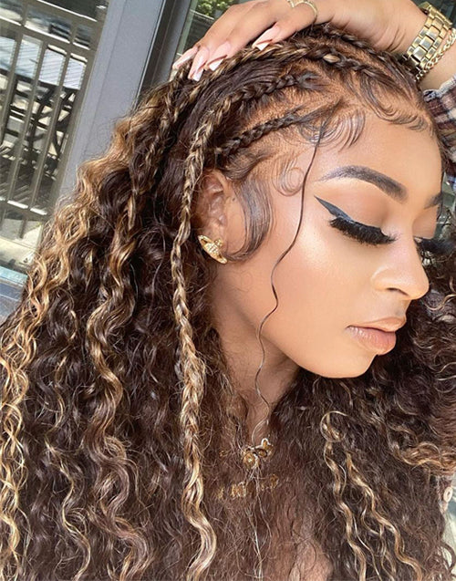 Wynter- (Can Do Braids )Highlight Honey Brown Curly Full Lace Human Hair Wig Need To Do By Yourself