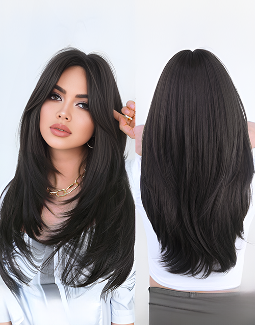 Elva- Pre Cut Lace 13x5 Glueless Curtain Bang Wigs Natural Look Beginner Friendly Wigs With Bangs