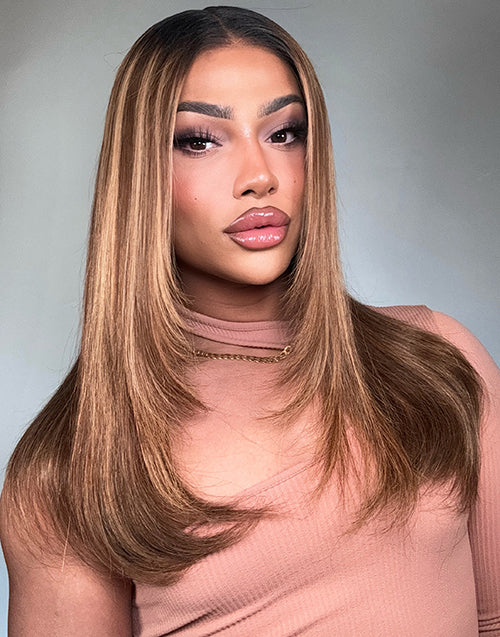 Nelly- Glueless 13x5 Pre Cut Lace Layer Cut Highlight Honey Blonde Wigs