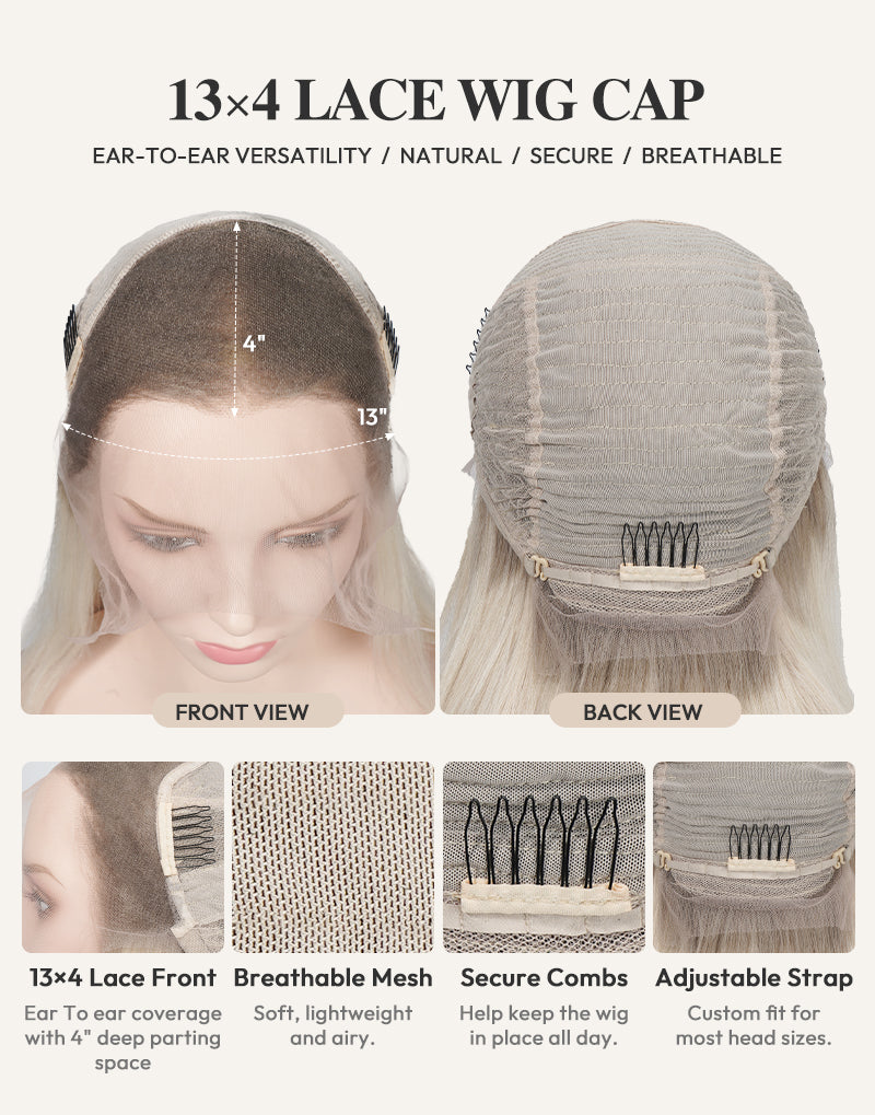 Front and back view diagram of 13x4 lace front wig cap.